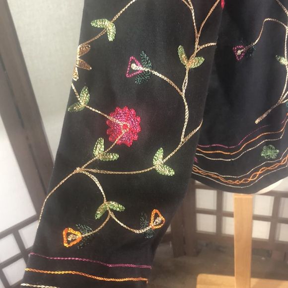 Denim & Co. embroidered black jacket/ large/ cotton, orange, green, red, yellow - Picture 4 of 11